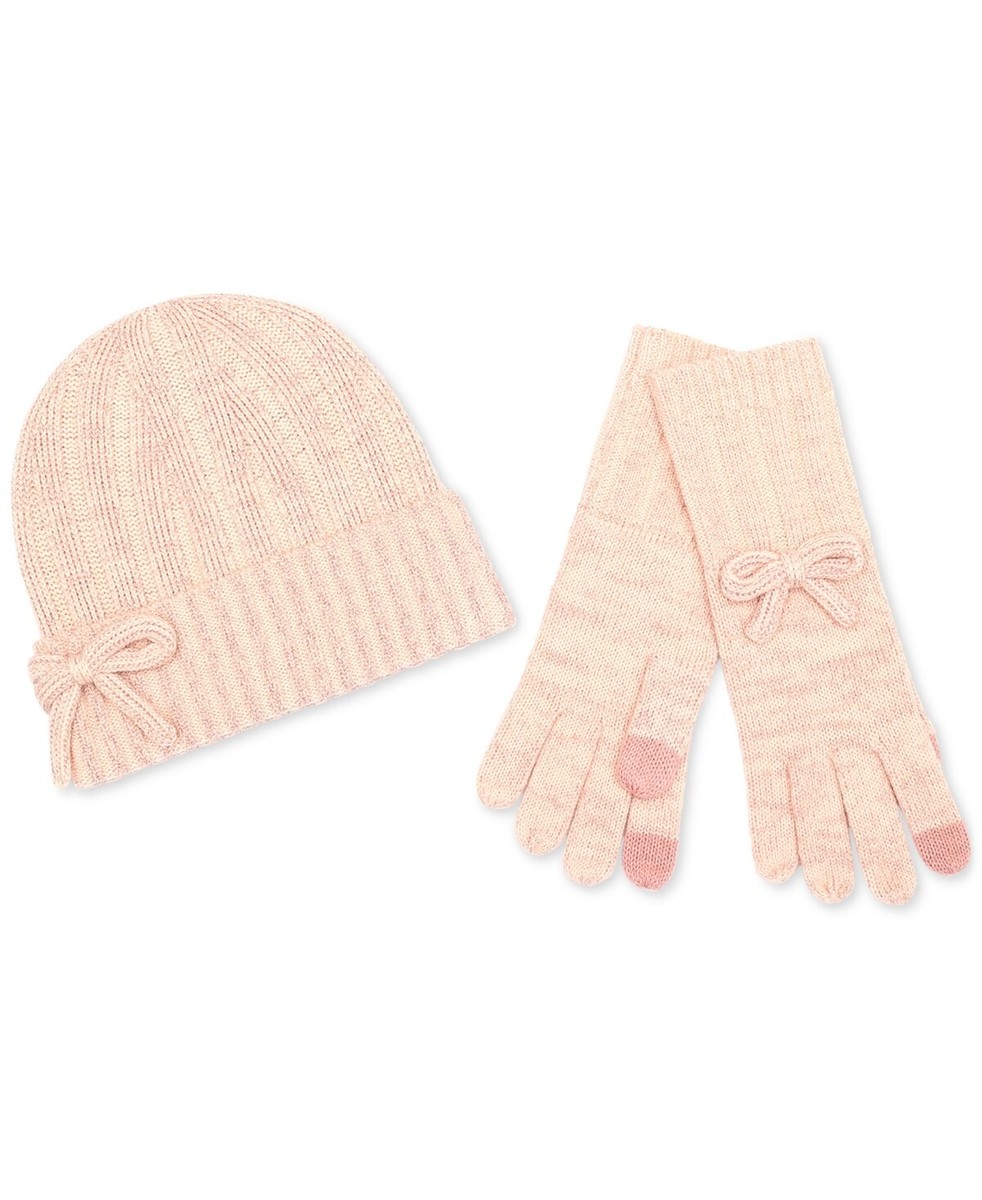 KATE SPADE 3pc Pink Knit Hat Scarf & Gloves Set with Black Bows Kate Spade New York bow beanie & scarf gift box set  main image 2