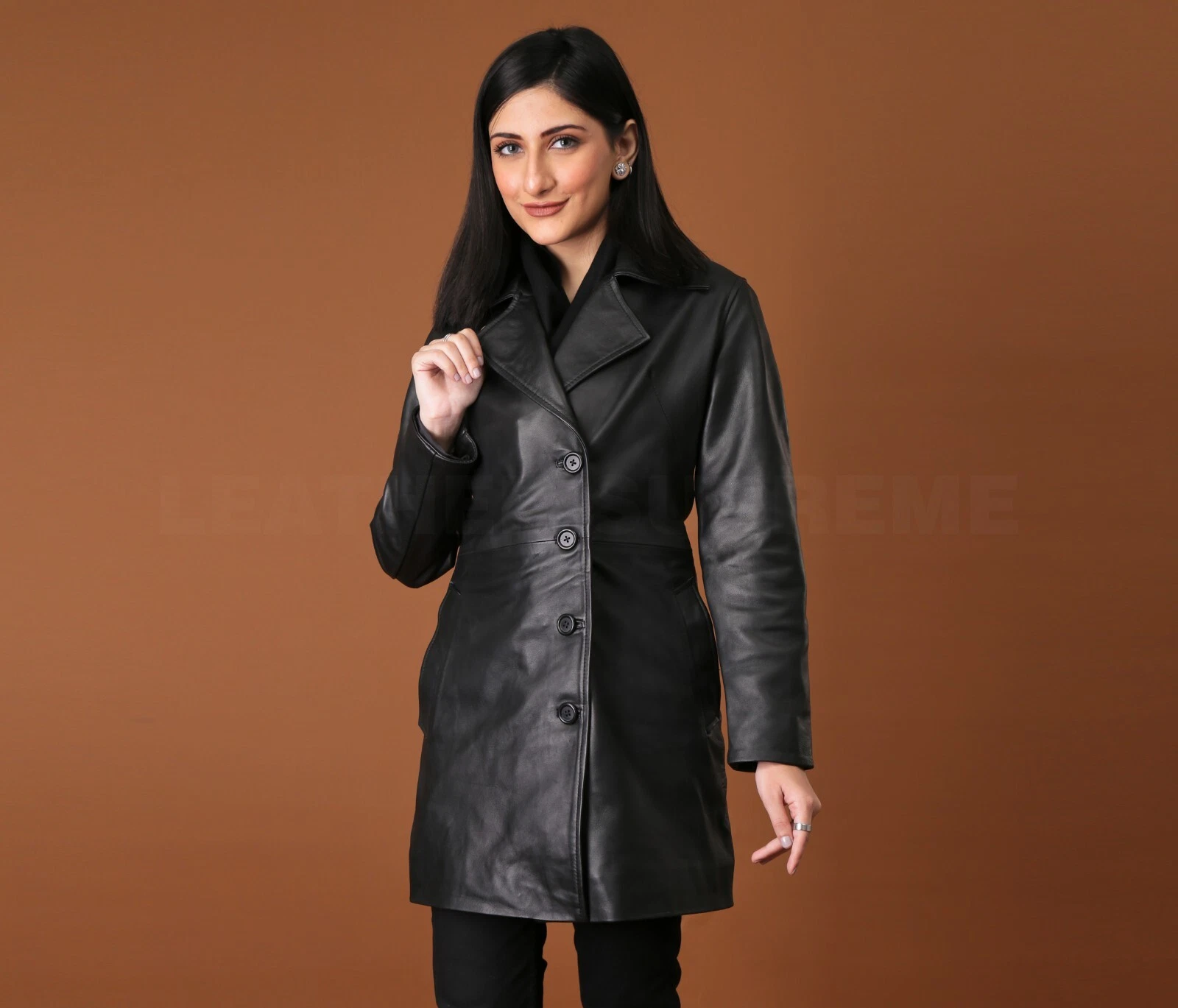 SUPREME Cappotto invernale donna in pelle nera 3Q fatto a mano per donna San Valentino regalo per lei