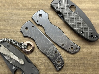 Black TOPO engraved Titanium Scales for SHAMAN Spyderco