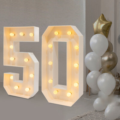 Light Up Numbers 50, LED Birthday or Anniversary Decoration, Warm LED Bulbs