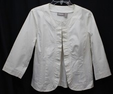 Chico's Jacket Blazer Ruffle Trim 3/4 Sleeve Perfect Twill Waldorf Ecru Ivory 1