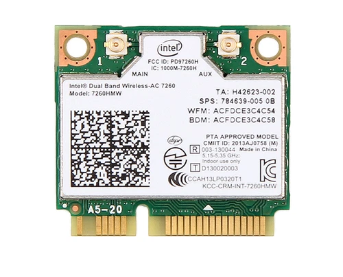 Wireless Intel 7260HMW WiFi Card 2.4G/5Ghz 802.11AC MINI PCI-E 2x2 - Picture 1 of 3