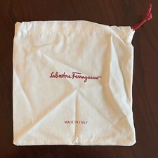 Salvatore Ferragamo dust bag, white accessory bag with red drawstring, 7x7