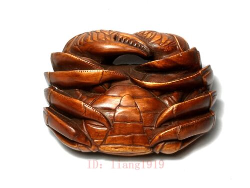 chinese boxwood hand carved wealth crab Figure statue netsuke collectable - Picture 7 of 7