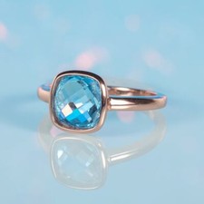Swiss Blue Topaz Rose Gold Silver Solitaire Engagement Ring, valentine day gifts