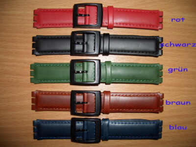 Armband Leder passend für Swatchuhren, 17mm Anstroß, 5 versch. Farben