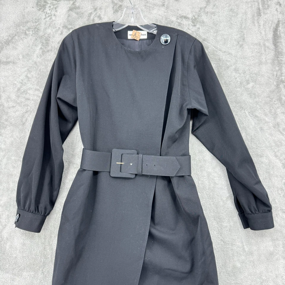 Vestido boutique vintage Nipon para mujer 8 lana envolvente cinturón minimalista carrera clásico Foto 4 de 4