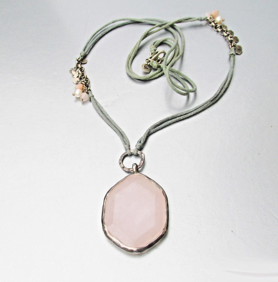 Collar con cordón Silpada FRENCH CABARET plata esterlina cuarzo jabonera colgante