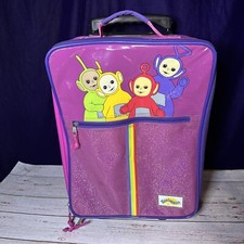 Vintage Teletubbies Pink Glitter Rolling Suitcase Travel Luggage Tote