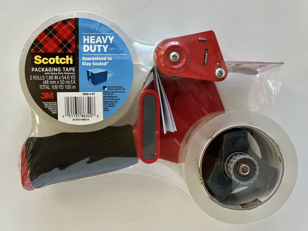 Scotch Heavy Duty Shipping/ Packaging Tape With Tape Gun Dispenser, 2 Rolls, NEW