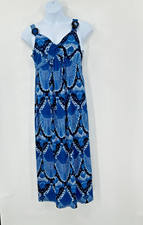 Babydoll Boho Dress Large Blue MIkat Print Beachy Resort Cruise Vacation Coastal