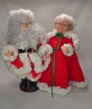 Vintage Santa and Mrs.Claus Dolls Hand Crochet Outfit Christmas Dolls 14”-15”