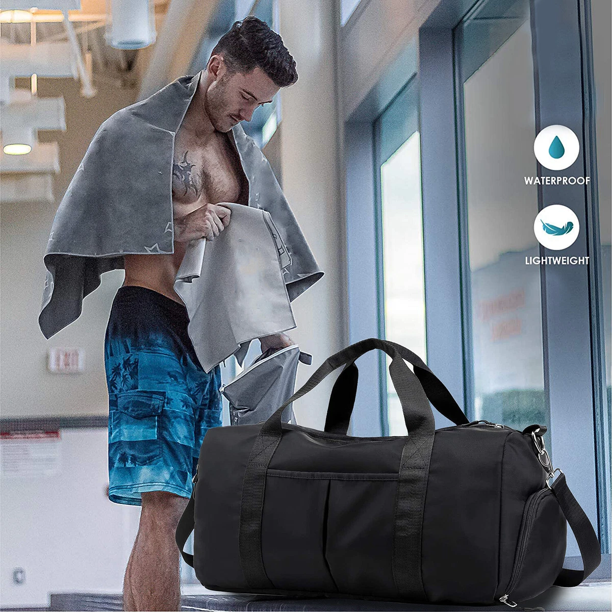 Men s New 33L Large Duffel Travel Gym Weekend Overnight Luggage