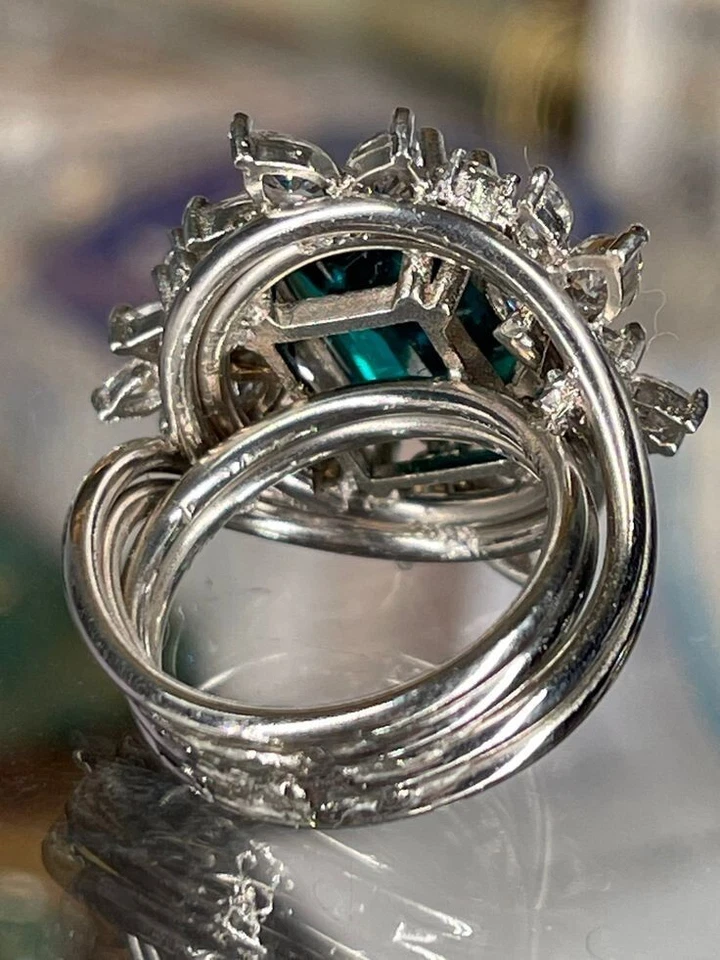 Anillo de fiesta de boda real para mujer 11,78 TCW verde azulado esmeralda y zafiro blanco Foto 4 de 4