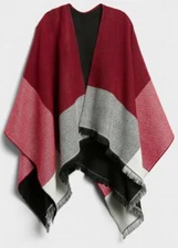 Womens BANANA REPUBLIC Sweater Fringe Poncho Reversible Black to Colorblock *E4