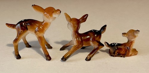 Vintage Anthropomorphic Mini Deer Fawn Big Blue Eyes Plastic Figurines Hong Kong - Picture 4 of 6