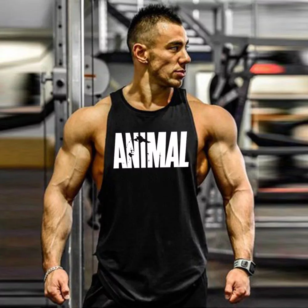 Men&#039;s Gym Workout Printed &#034;ANIMAL&#034; Top VEST Fitness Bodybuilding Stringer | eBay