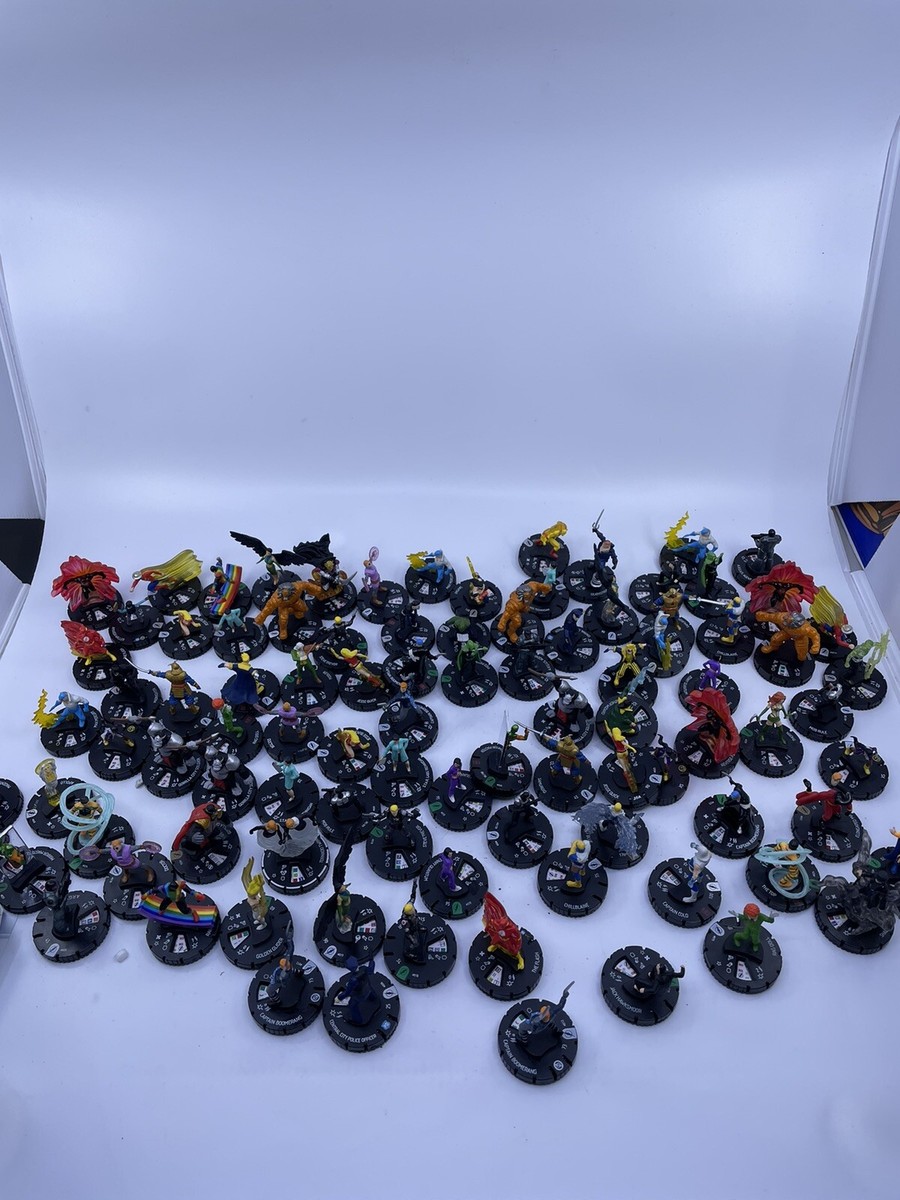 Heroclix Lot of 100 DC Comics & Marvel Hero Clicks W/ Stands And