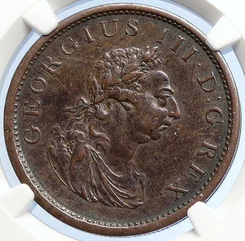 1805 IRELAND UK King George III Antique Lyre VINTAGE OLD Penny Coin NGC  i105860