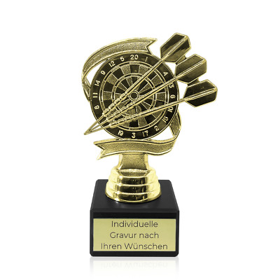 Dart Pokal Zubehör mit Gravur | Dartpokal Dartscheibe in Gold mit Wunschtext 