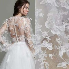 Illusion 3D Butterfly Lace Fabric Embroidery DIY Dress Gown Tulle Fabric By Yard