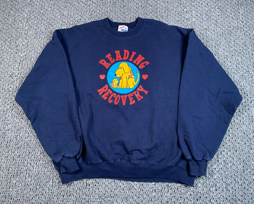 VTG Jerzees Reading Recovery Sweatshirt Adult 2X Dark Blue Dogs Crewneck USA Tag