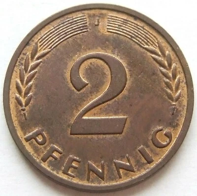 Münze 2 Pfennig 1969 J (Nicht magnetisch) in fast Stempelglanz Seltenheit - Bild 1 von 2