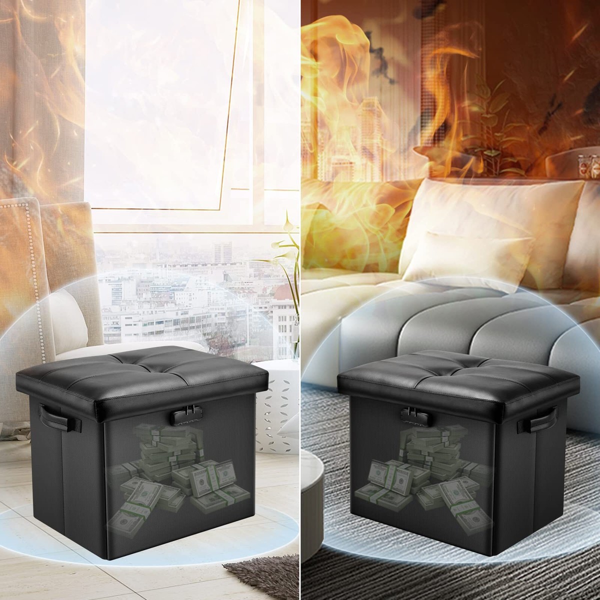 DocSafe Storage Ottoman with Lock,Fireproof Folding Ottoman Foot Rest Stool  Stor