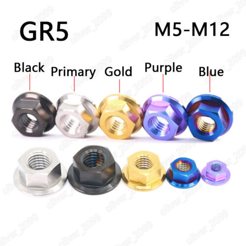 PVD Color Titanium GR5 Hex Flange Nuts Non-Serrated Lock Nuts M5 M6 M8 M10 M12 - Picture 1 of 9