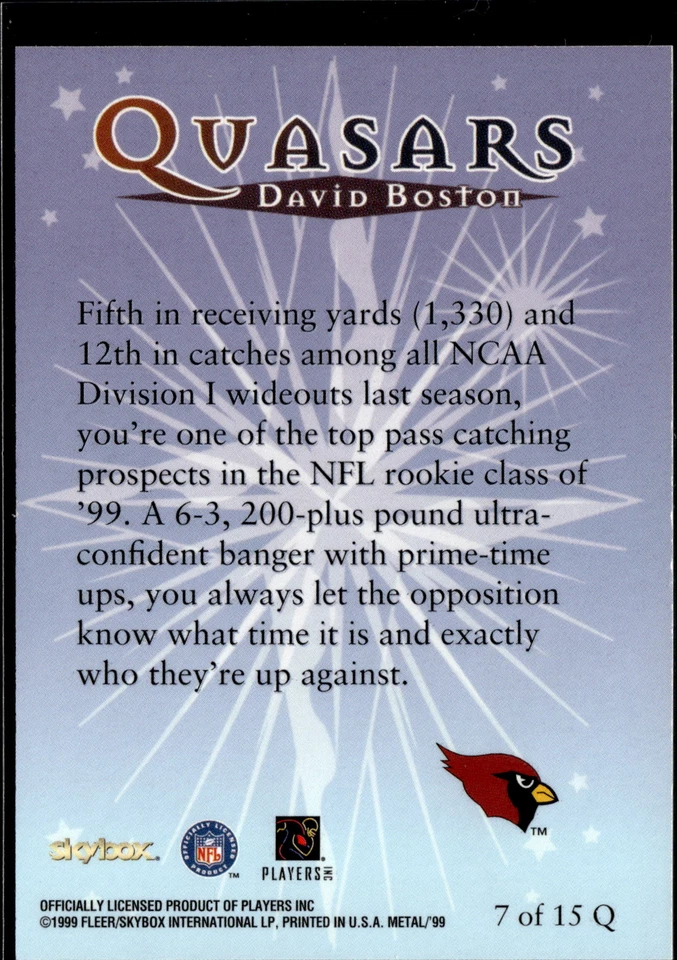 1999 SkyBox Metal Universe #7 David Boston Quasars Arizona Cardinals - Image 2 of 2
