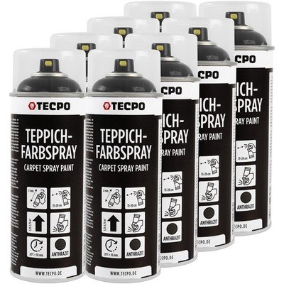 8x TECPO 1K FARBSPRAY TEPPICH-SPRAY 400ml ANTHRAZIT FUßMATTEN GUMMI AUFBEREITUNG