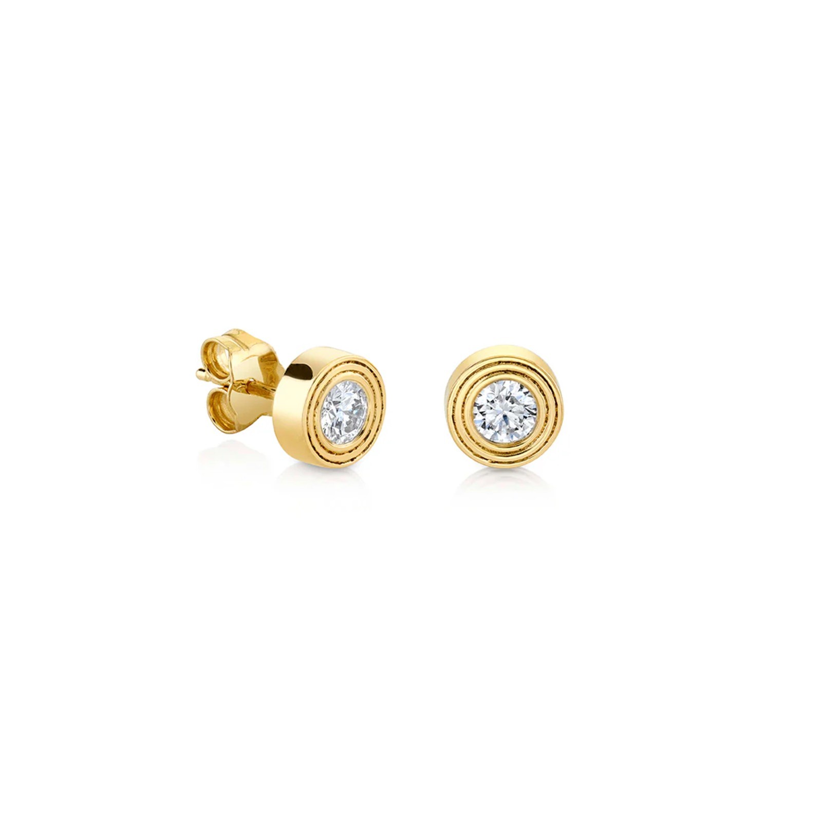 14k Yellow Gold Diamond Fluted Single Stone Stud Earrings Minimalist jewelry