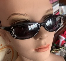 Vintage Fossil Eliza Black Cat Eye Sunglasses With Rhinestones PS4095