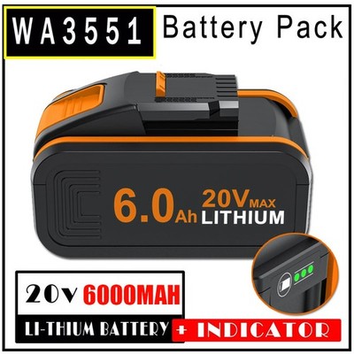 6,0Ah Akku für Worx 20V 6000mAH WA3551 WX390 WG549 WG259 WX166 WX523 Lithium-ion