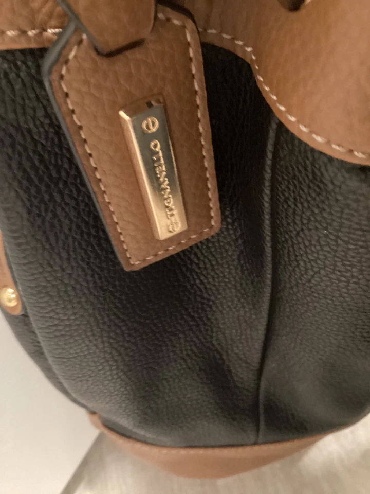 Tignanello Cuero Guijarro Cubo Cartera Bolso de Hombro Negro Marrón Bolso de Mano Foto 3 de 4