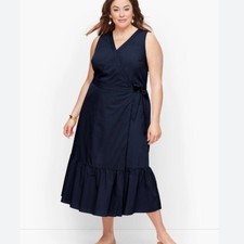 NWT Talbots V-neck Poplin Wrap Dress Size 16W Navy