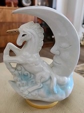 Vintage Emson Unicorn & Crescent Moon Porcelain Musical Figurine, Fly Me To Moon