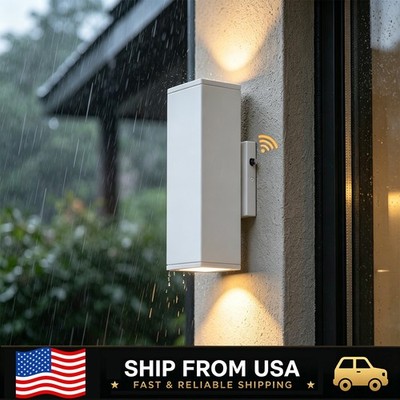 LETRY Light Sensing White LED Outdoor Wall Sconce Rectangle Waterproof 10.63''