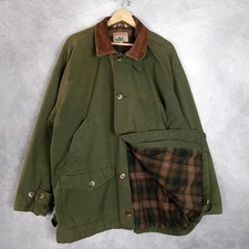 Vintage Adirondack Barn Coat Jacket Mens XL Green Lined Field Leather Collar