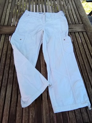 One Touch Lola lässige Sommer Cargo Hose Chino weiß Quernaht Taschen dünn M 38