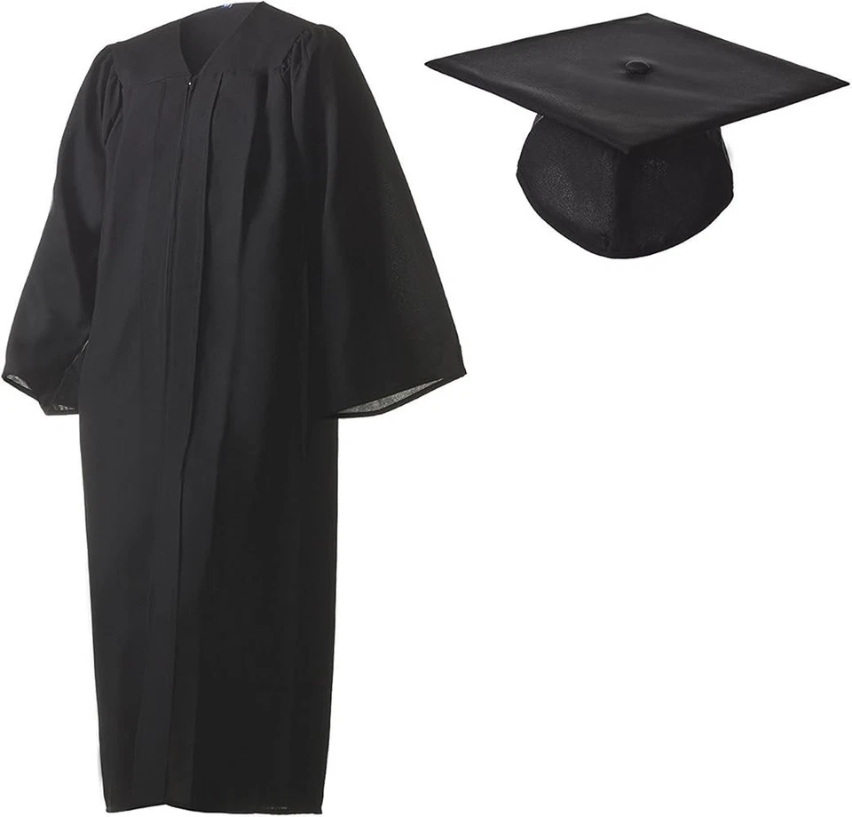 Conjunto de gorra y vestido de graduación negro adulto talla mediana universidad secundaria ceremonia Foto 4 de 4