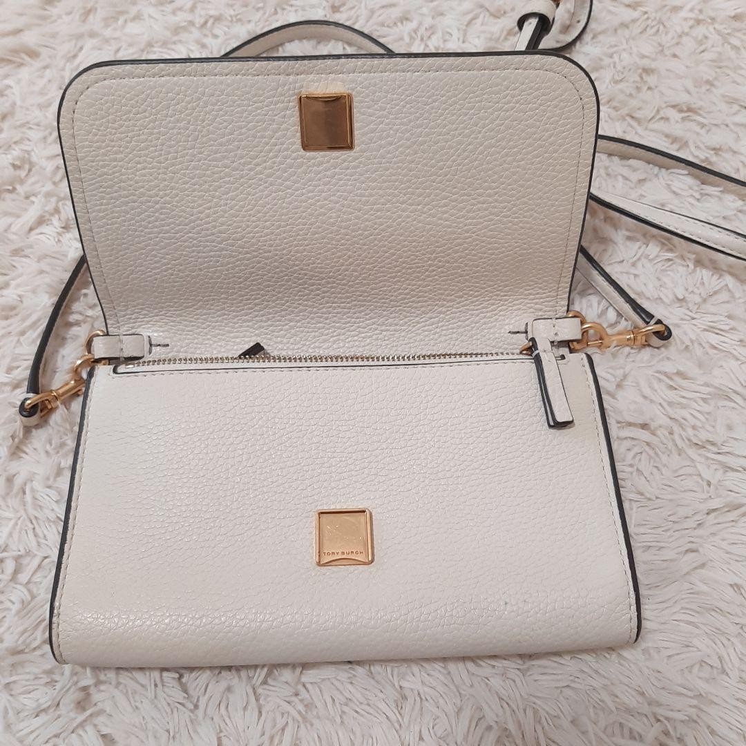 Tory Burch Fragment Case Shoulder Bag 12x20cm Off-White Logo Good Condition thumbnail 6