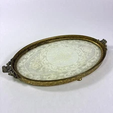 Antique Apollo Silver Co 8 Gilded Vanity Tray 2697 w/Normandy Lace Insert Vtg