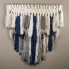 Bohemian Macrame Yarn Wall Hanging Tapestry Large Blue, Gray, Earth Tones-Video 