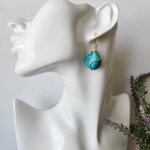 Authentic Turquoise Wagnerite Nugget Gold Plated Wire-Wrapped Handmade Earrings