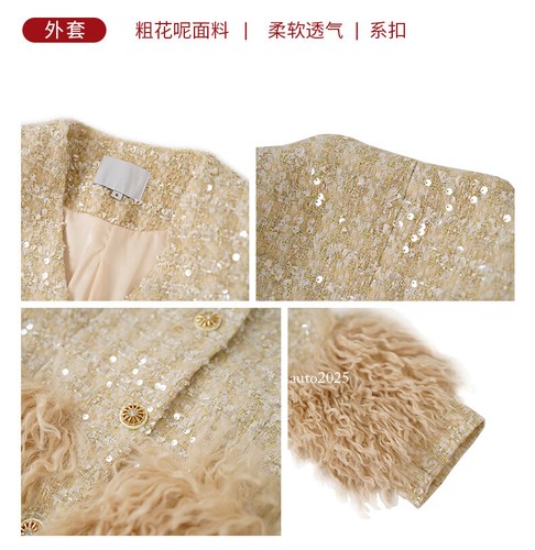Damen Herbst verdickte lose französische Jacke Pailletten Wolle Cardigan Trenchcoat - Bild 8 von 22