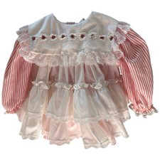 VTG 1980s Bryan White Pinafore W Red/White Strip Dress Ruffled Cottagecore 12 m