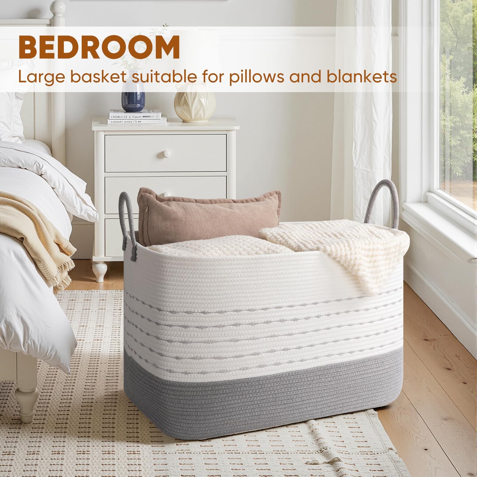 XXL Large Blanket Basket for Living Room, 108L Woven Storage Baskets for Orga...