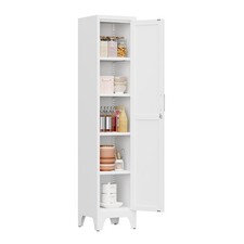 Metal Kitchen Storage Cabinet 4 Shelves Narrow Freestanding Pantry Cupboard Lock