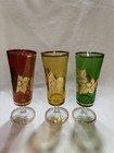 Three colorful vintage poinsettia Collins glasses with gold accent — photo 1